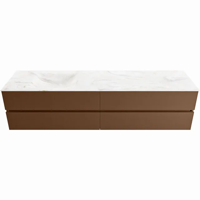 Mondiaz VICA-DLUX 200cm badmeubel onderkast Rust 4 lades. Inbouw wastafel CLOUD links 1 kraangat, kleur Ostra.