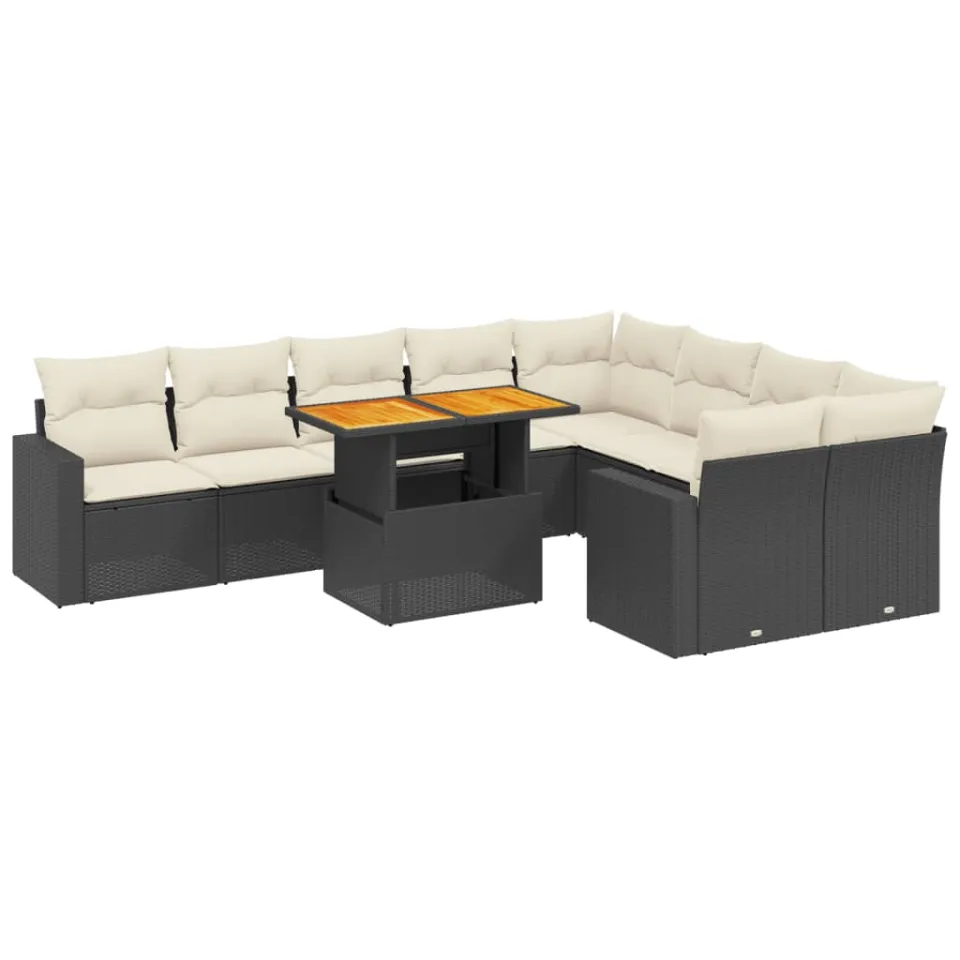 vidaXL 10-delige Loungeset met kussens poly rattan zwart, foto 3