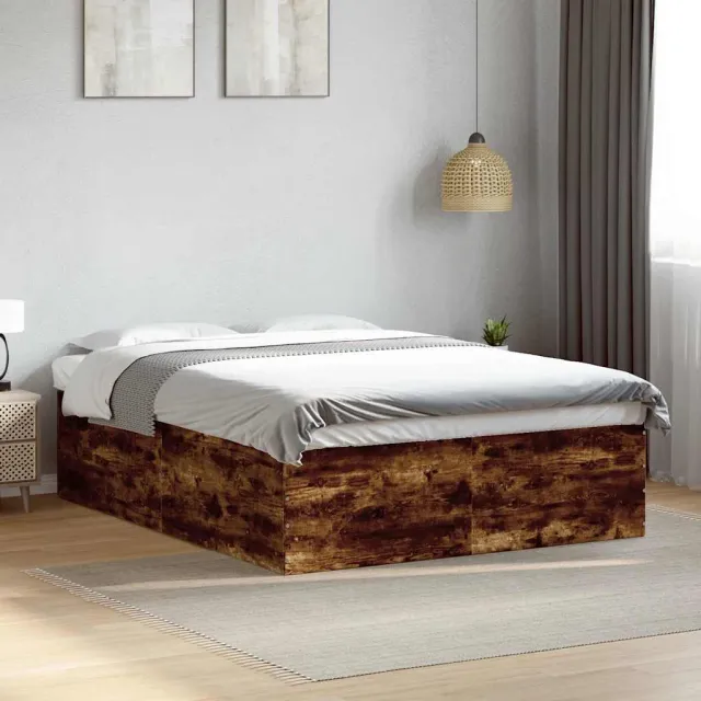 vidaXL Bedframe bewerkt hout gerookt eikenkleurig 150x200 cm Bruin