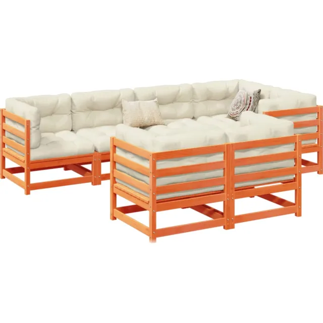 vidaXL 7-delige Loungeset met kussens massief grenenhout wasbruin