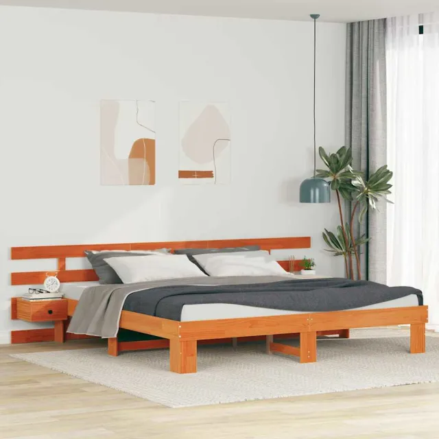 vidaXL Bedframe met hoofdeinde Bruin 200 x 200 cm Massief grenenhout