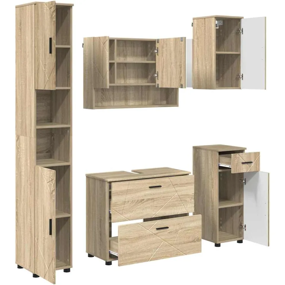 vidaXL Badkamermeubelset 5 st Sonoma Eiken 35 x 30 x 192 cm Bruin