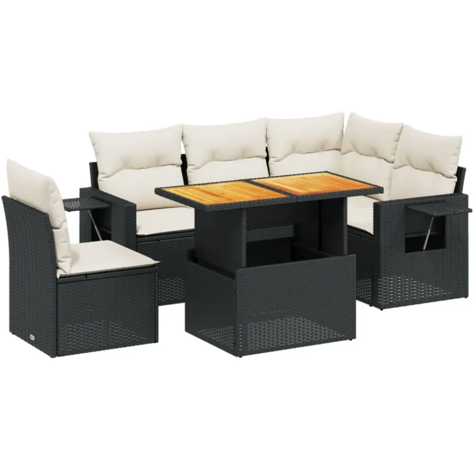 vidaXL 6-delige Loungeset met kussens poly rattan zwart