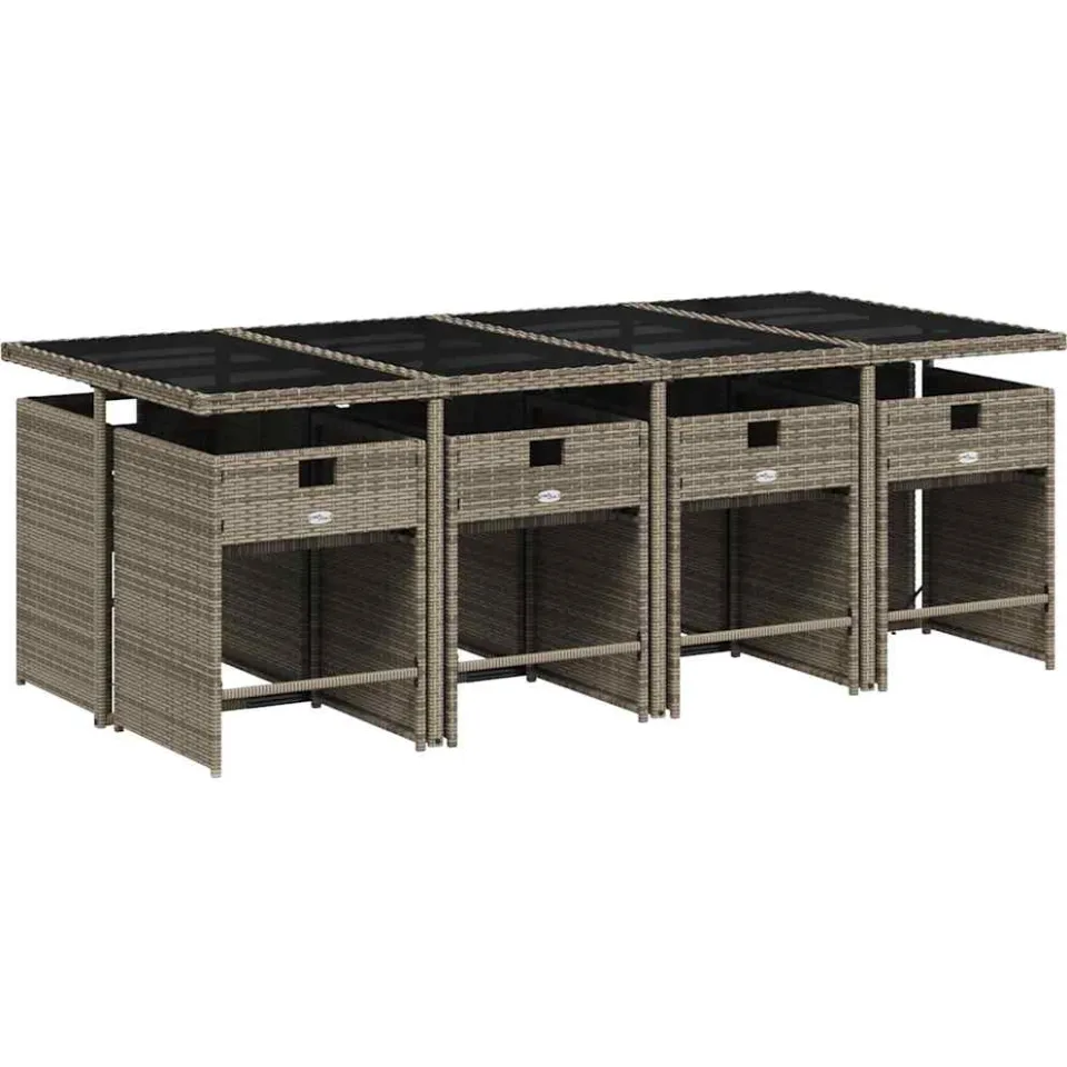 vidaXL 9-delige tuinset met kussens, grijs polyrotan