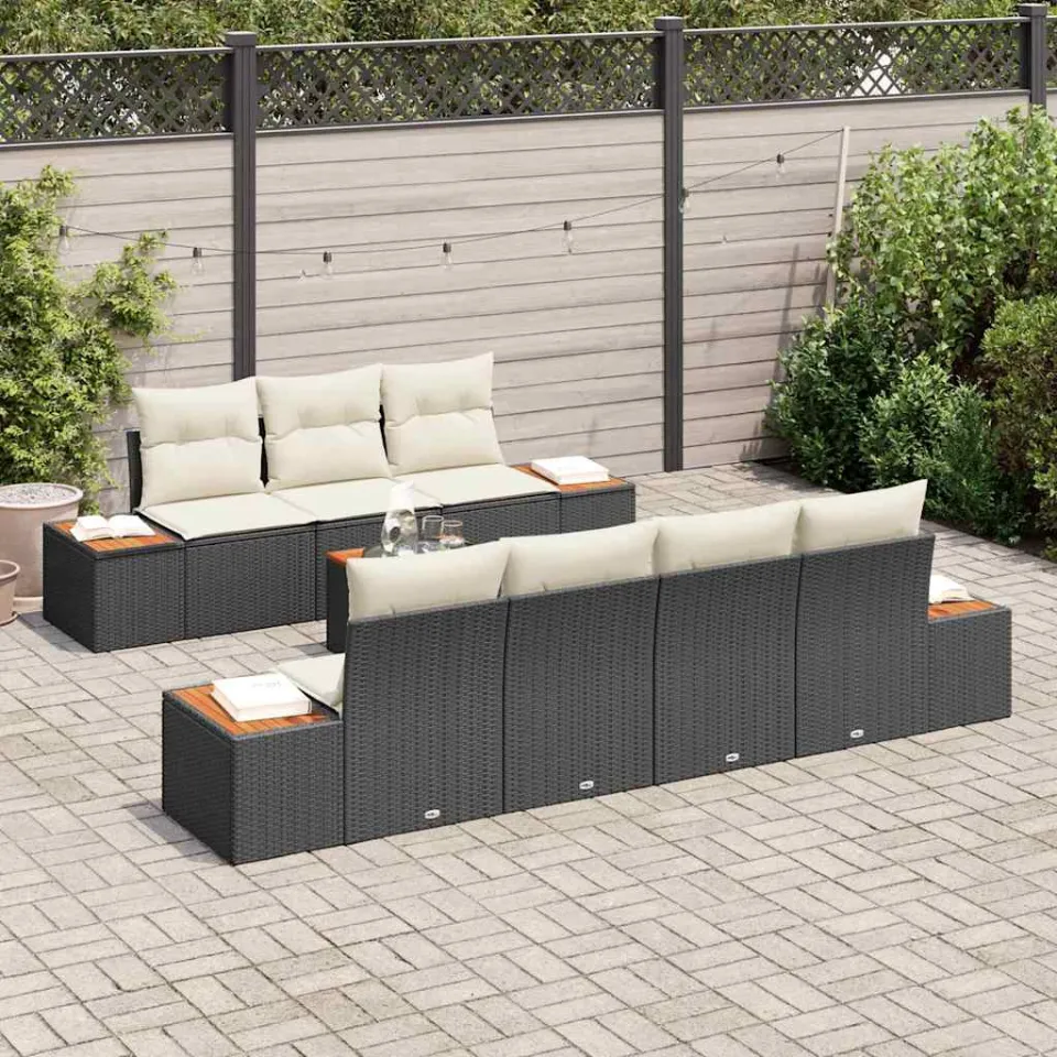 vidaXL Tuin Sofa Set 8 st Zwart en Crème poly rattan
