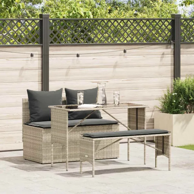 vidaXL 3-delige Tuinset met kussens poly rattan lichtgrijs grijs, foto 2
