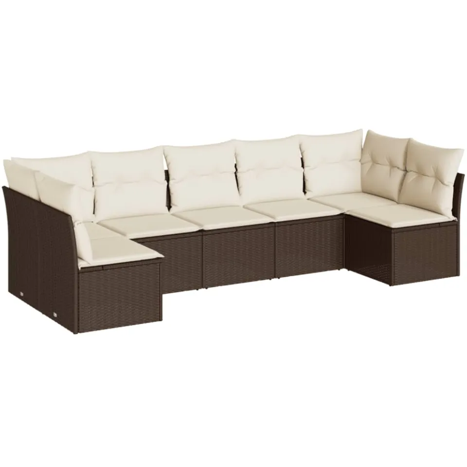 vidaXL 7-delige Loungeset met kussens poly rattan bruin, foto 3