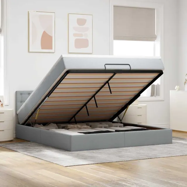 vidaXL Bed met matras 160x200 cm stof lichtgrijs grijs