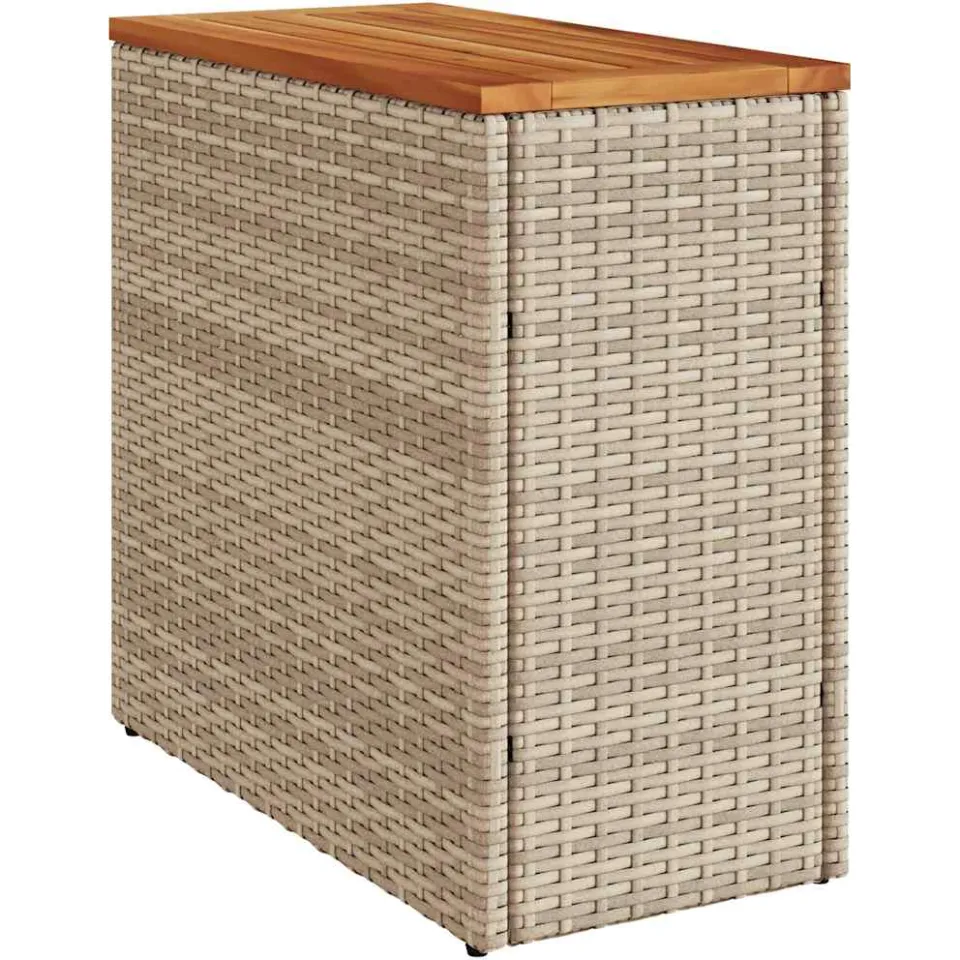 vidaXL Tuinbijzettafel met houten blad 58x27,5x55 cm poly rattan beige, foto 4