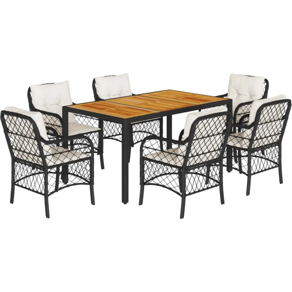 vidaXL 7-delige Tuinset met kussens poly rattan zwart, foto 3