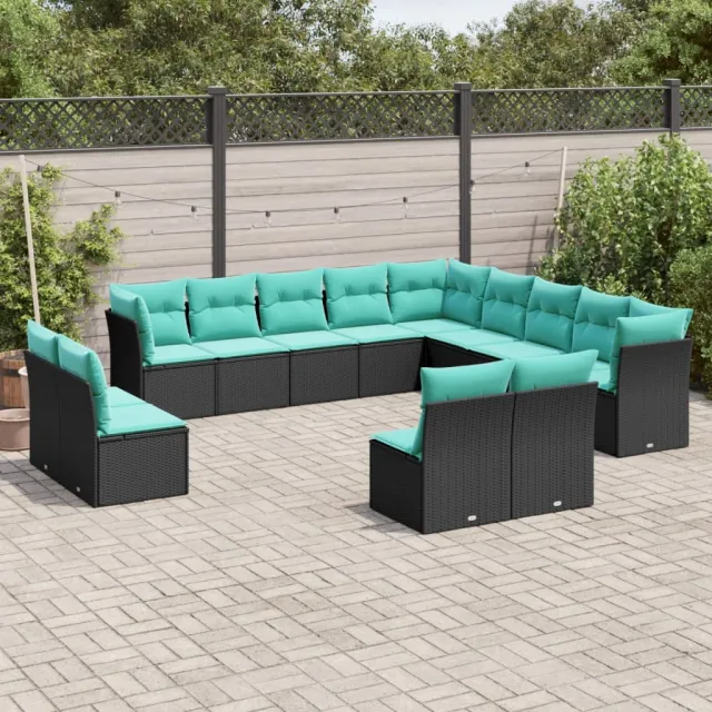 vidaXL 13-delige tuinbankset met kussens van zwart polyrotan, foto 2