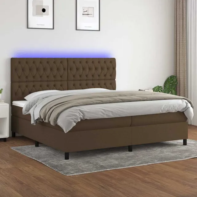 vidaXL Boxspring met matras en LED stof donkerbruin 200x200 cm bruin
