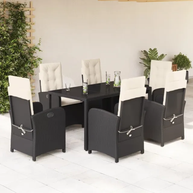 vidaXL 7-delige Tuinset met kussens poly rattan zwart, foto 2