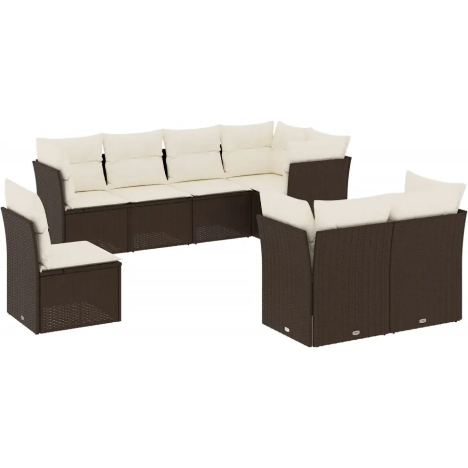 vidaXL 8-delige Loungeset met kussens poly rattan bruin, foto 3