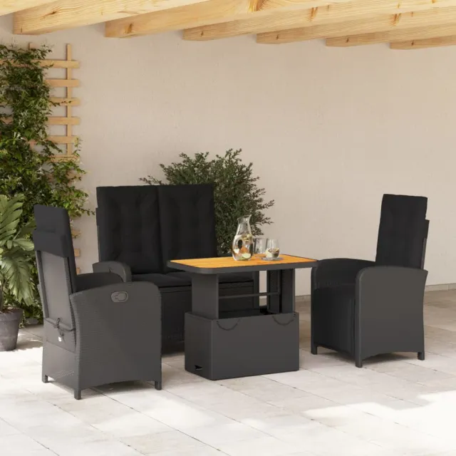 vidaXL 4-delige Tuinset met kussens poly rattan zwart, foto 2