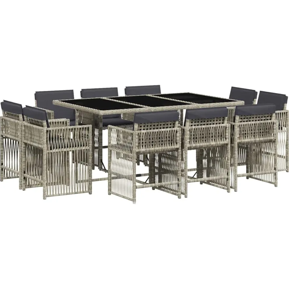 vidaXL 11-delige Tuinset met kussens poly rattan lichtgrijs