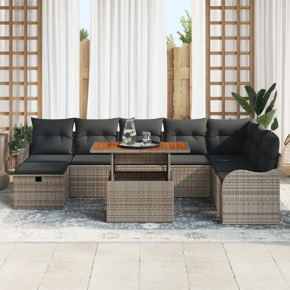 vidaXL Tuin Sofa Set 9 st Grijs poly rattan, foto 3