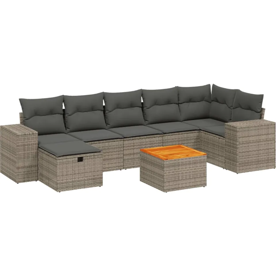 vidaXL 8-delige Loungeset met kussens poly rattan grijs