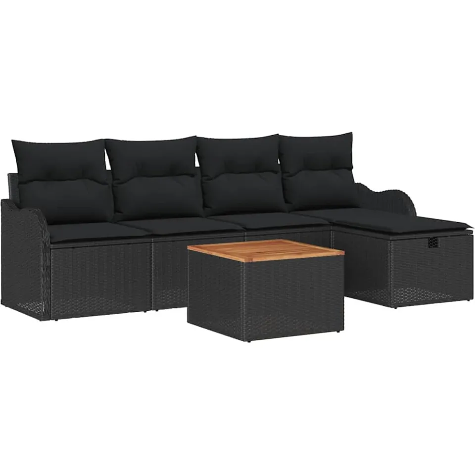 vidaXL Tuinbankenset 6 st Zwart poly rattan