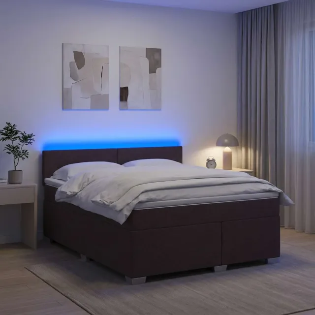 vidaXL Boxspring Bed met Matras en LED Donkerbruin 140 x 190 cm Stof