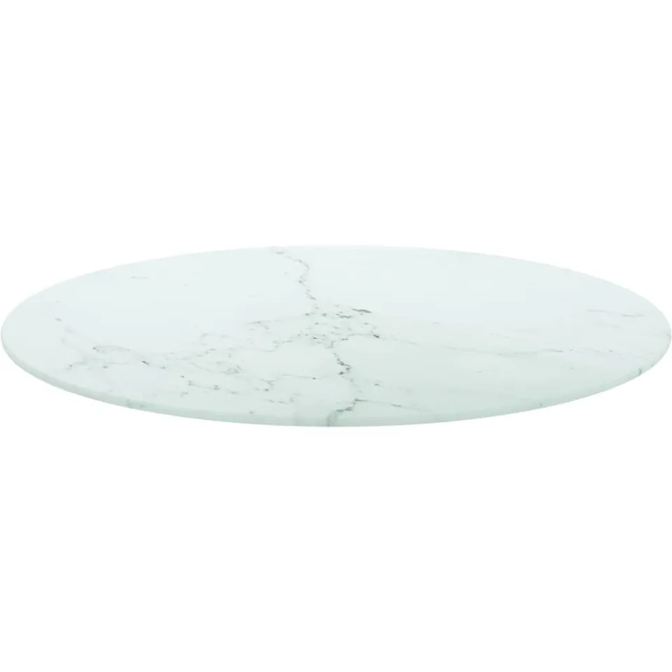 vidaXL Tafelblad Ø60x0,8 cm gehard glas met marmeren design wit, foto 2