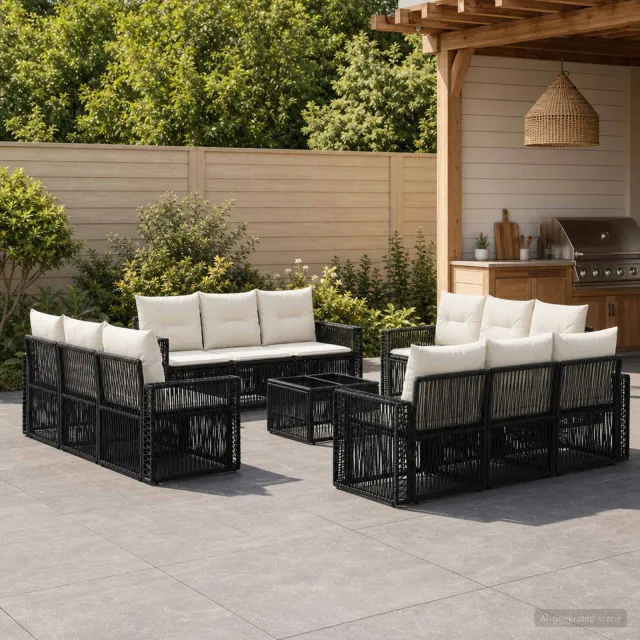 vidaXL Tuinbankenset 13 st 12-zits Zwart en Cream Wit poly rattan, foto 2