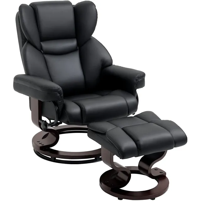 Homcom kantelbare relaxfauteuil met hocker - TV-fauteuil - Draaifauteuil - Relaxstoel - Zwart Schwarz