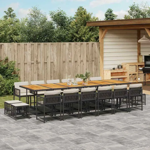 vidaXL 17-delige Tuinset met kussens poly rattan zwart, foto 2