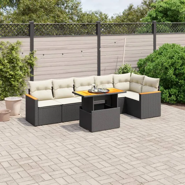 vidaXL 7-delige Loungeset met kussens poly rattan zwart, foto 2