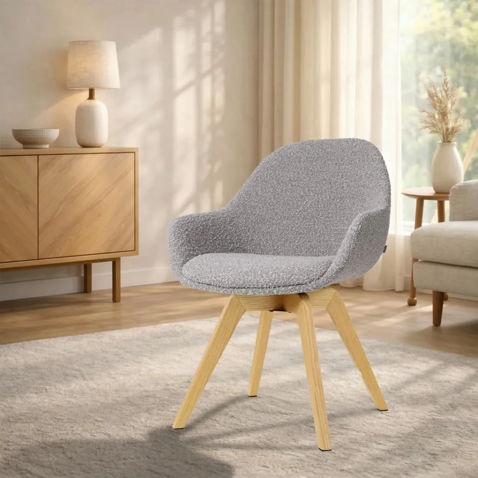 Nolon Noor-Mae draaibare eetkamerstoel bouclé taupe - houten onderstel, foto 2