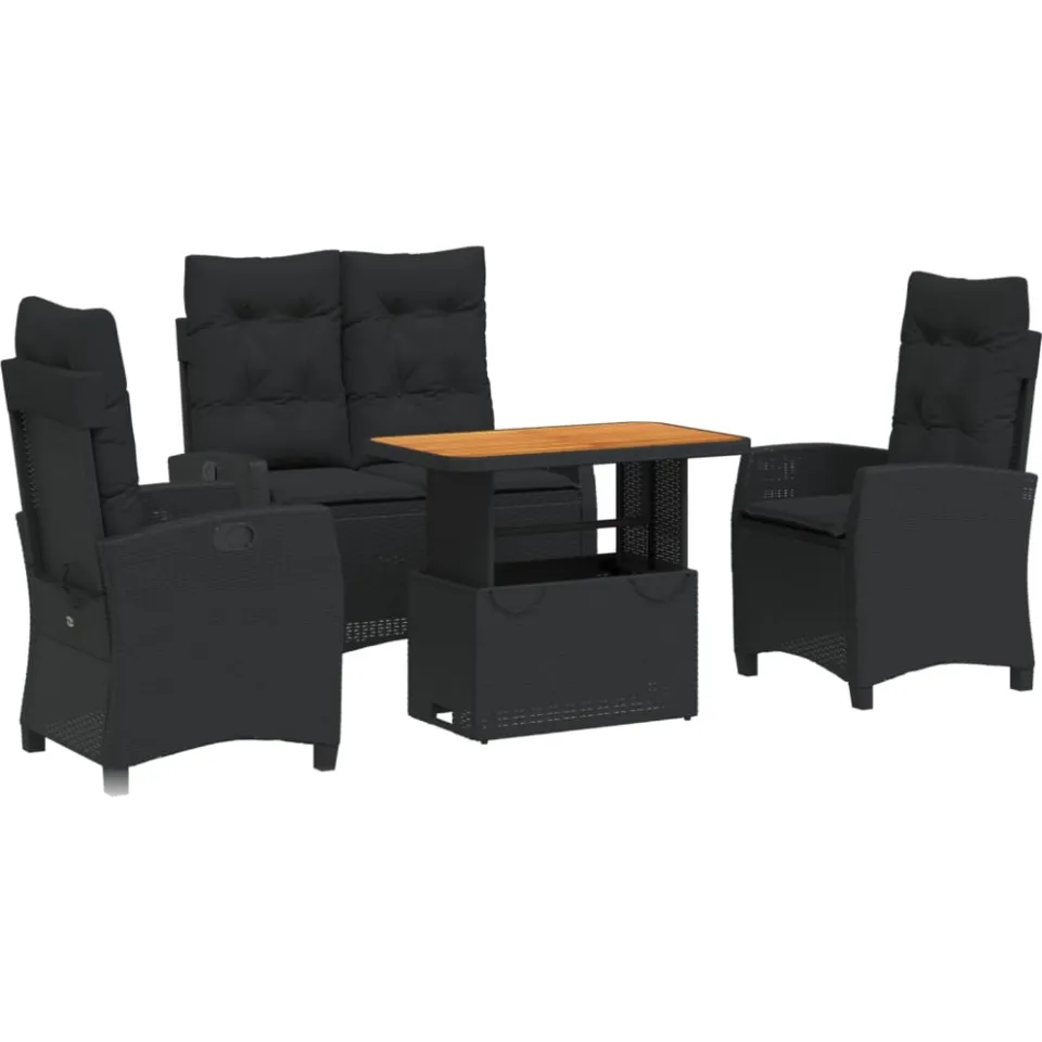 vidaXL 4-delige Tuinset met kussens poly rattan zwart, foto 3
