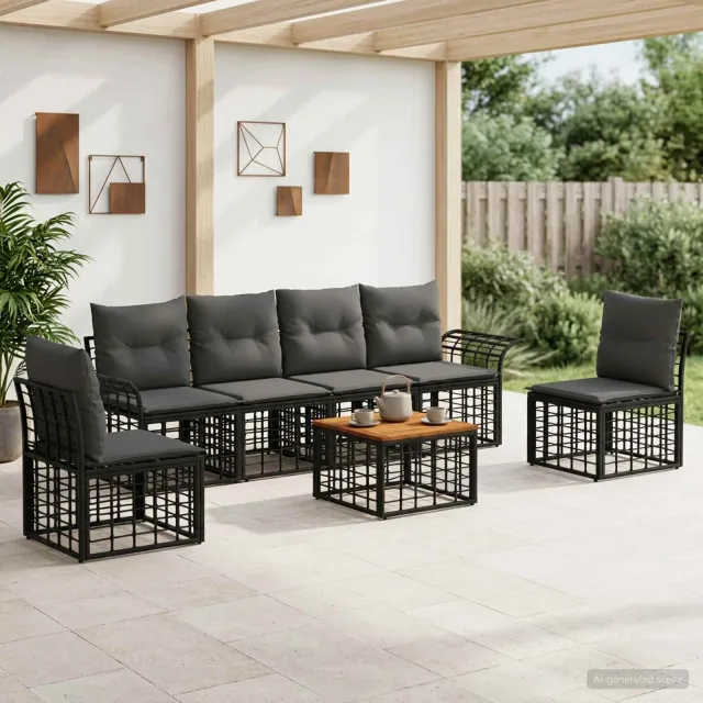 vidaXL Buiten bankenset 7 st Zwart en Donkergrijs Polyester