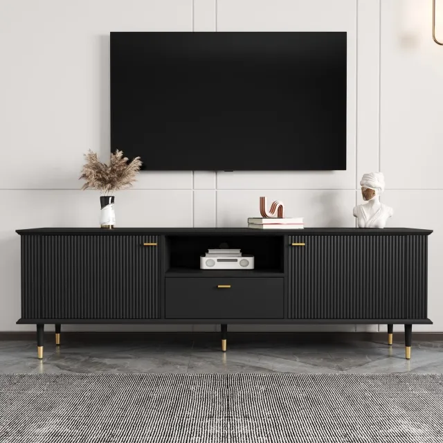 REDOM Tv-Meubel - Open Vak En Lade - Modern - Voor Woonkamer - MDF - Zwart - 170 X 36 X 54 Cm