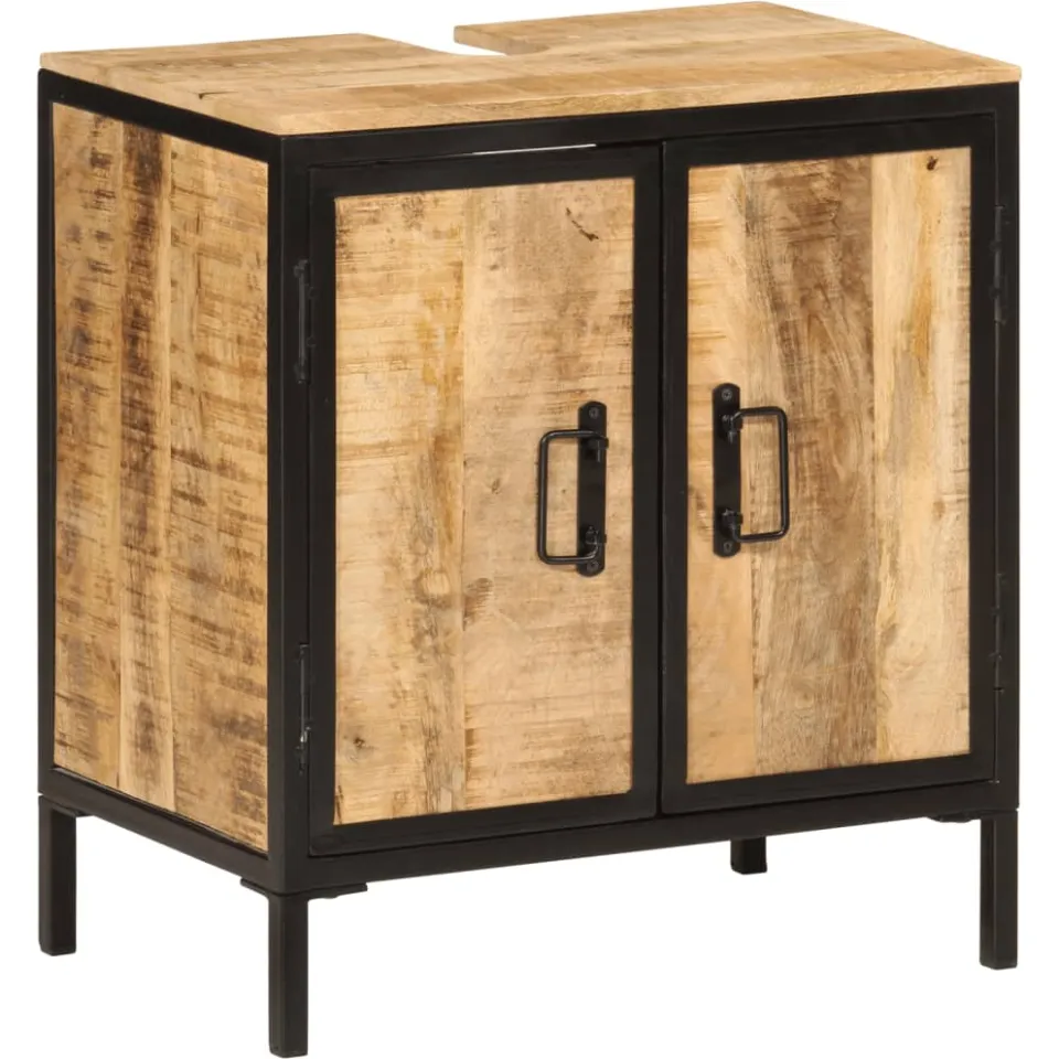 vidaXL Wastafelkast 55x35x60 cm massief mangohout en ijzer bruin, foto 4