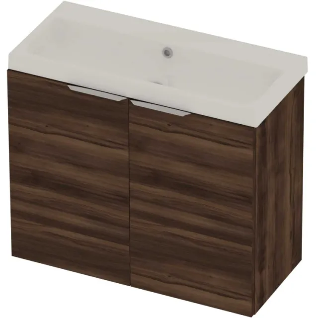 Basic-Line Pretty 36 Badmeubelset Polystone Zonder Kraangat 80x36x70 cm Barista Oak Glans Wit