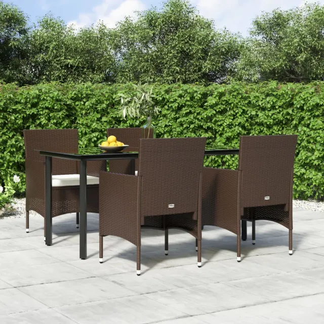 vidaXL 5-delige Tuinset met kussens bruin en zwart, foto 2