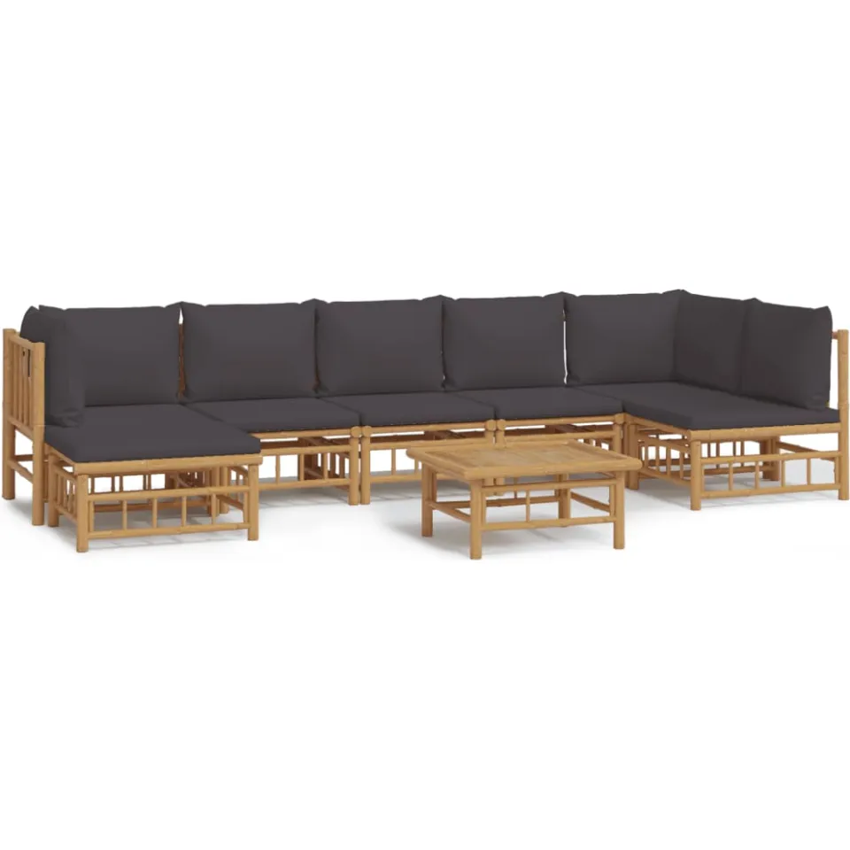 vidaXL 8-delige Loungeset met kussens bamboe donkergrijs bruin, foto 3
