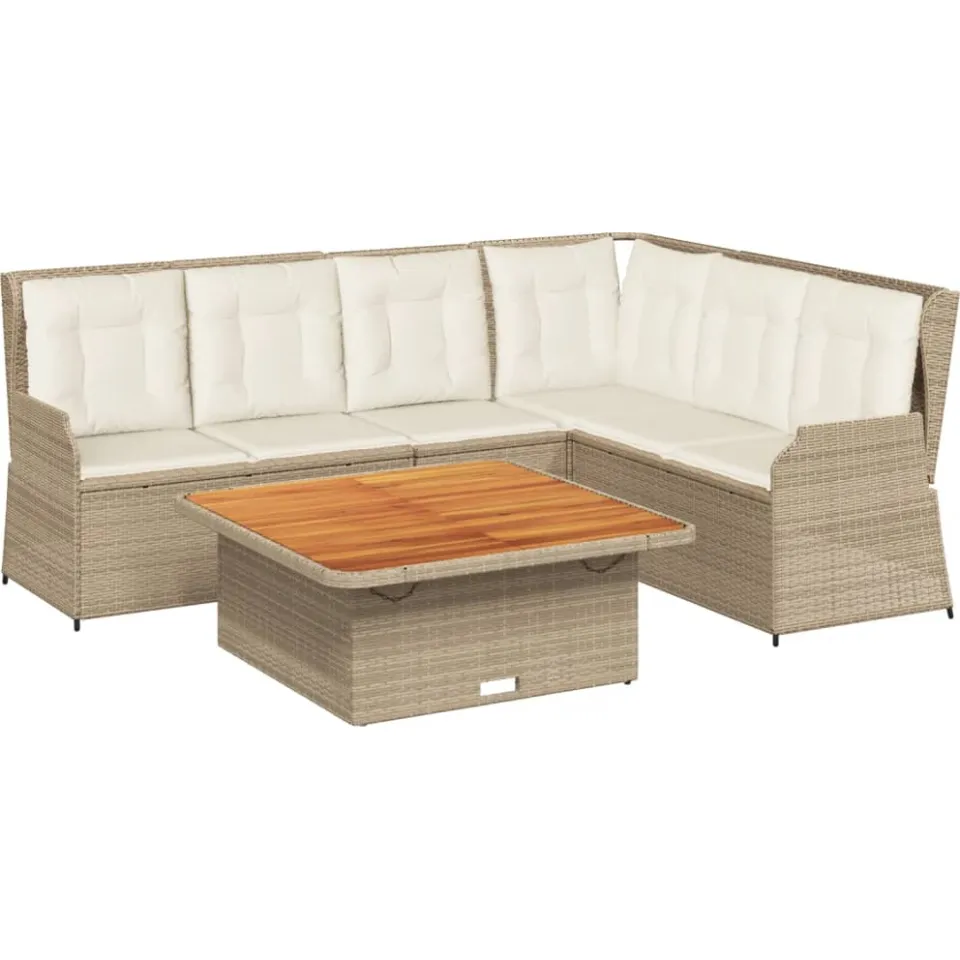 vidaXL 5-delige Loungeset met kussens poly rattan beige, foto 3