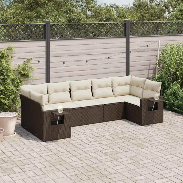 vidaXL 7-delige Loungeset met kussens poly rattan bruin, foto 2