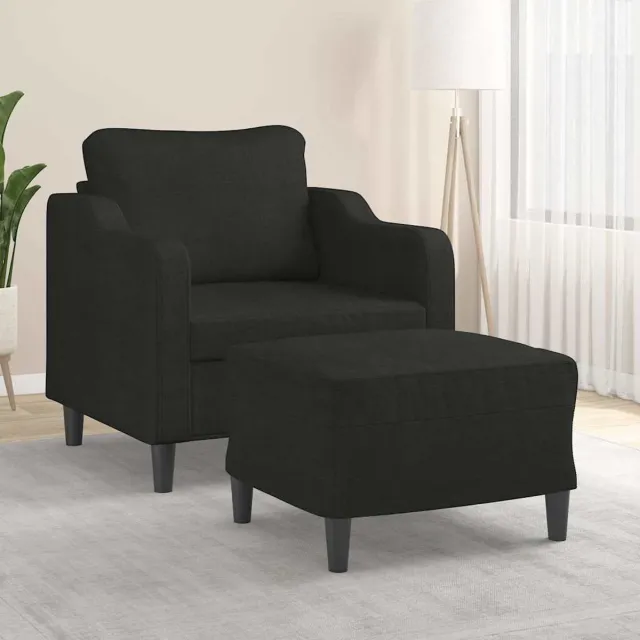 vidaXL Fauteuil - met - voetenbank - 60 - cm - stof - zwart