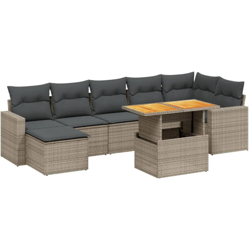 vidaXL 8-delige Loungeset met kussens poly rattan grijs, foto 3