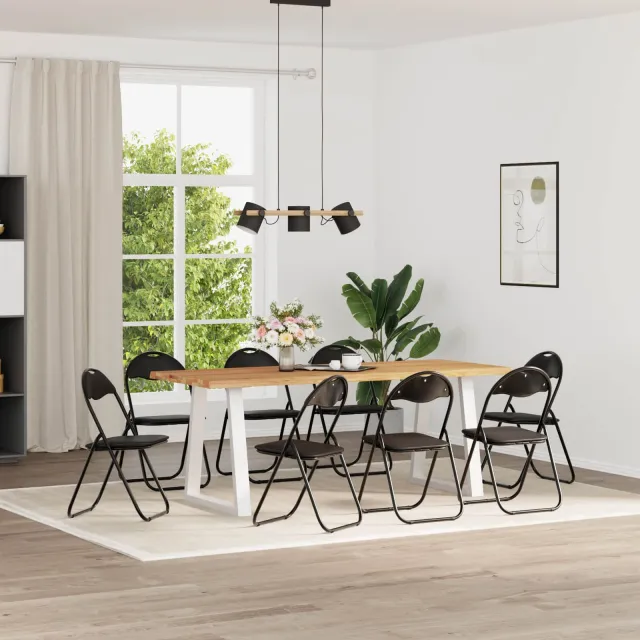 vidaXL Inklapbare stoel 8 st Nep Leer Zwart 48 x 43,5 x 81 cm
