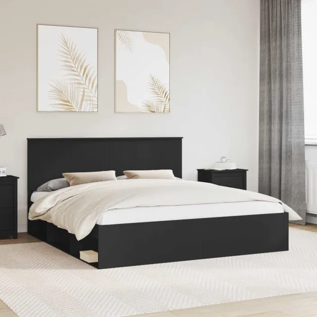 vidaXL Bedframe met hoofdeinde Zwart 180 x 200 cm Massief grenenhout