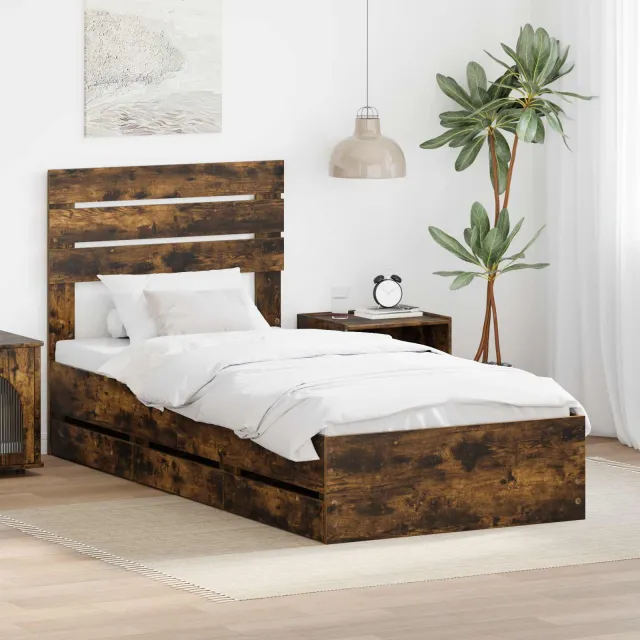 vidaXL Bedframe met lade Gerookt eiken 90 x 190 cm Ingenieurshout Bruin