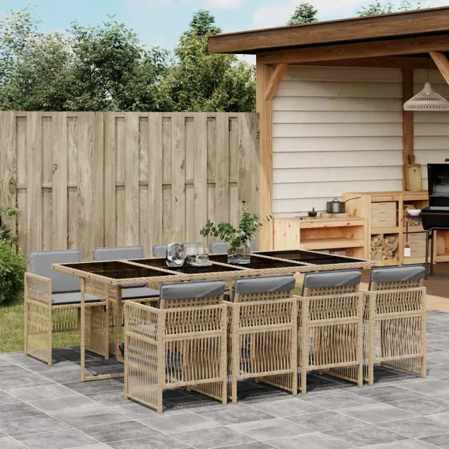 vidaXL 9-delige Tuinset met kussens poly rattan gemengd beige, foto 2