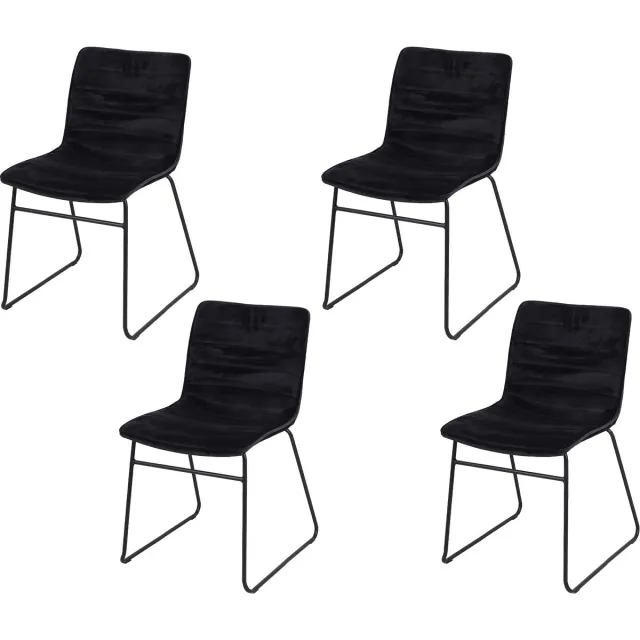 Urban Living "BROOKLYN" - Set van 4 zwarte fluwelen eetkamerstoelen 55 x 45 x H78 cm