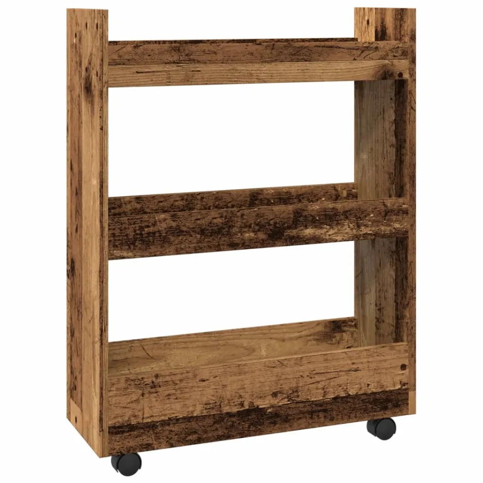 vidaXL Opbergtrolley smal 3-laags bewerkt hout oud houtkleurig Bruin