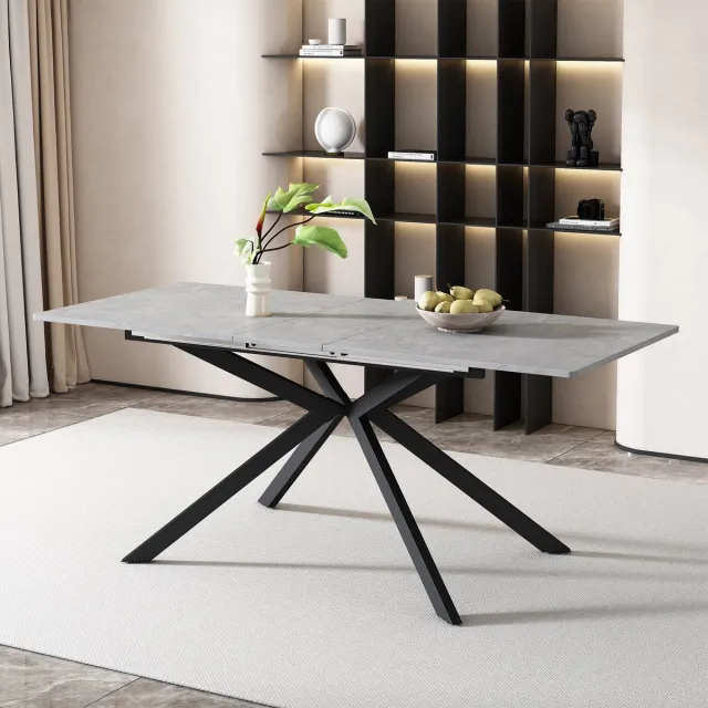 MUVANO Uitschuifbare eettafel betonlook - Rechthoekige eettafel 150x70 - Eetkamertafel - 150/180x70cm - Verlengbaar - Eetkamer Zwart Grijs