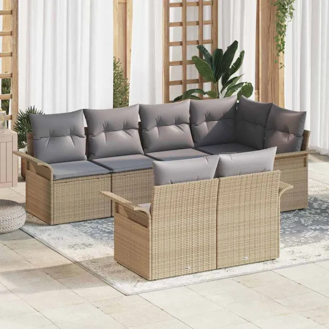 vidaXL Tuin Sofa Set 7 st Beige poly rattan, foto 2