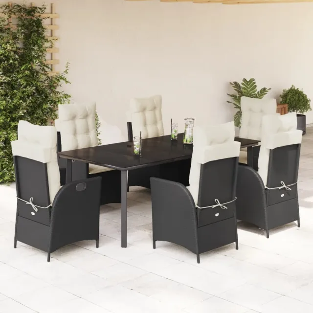 vidaXL 7-delige Tuinset met kussens poly rattan zwart, foto 2